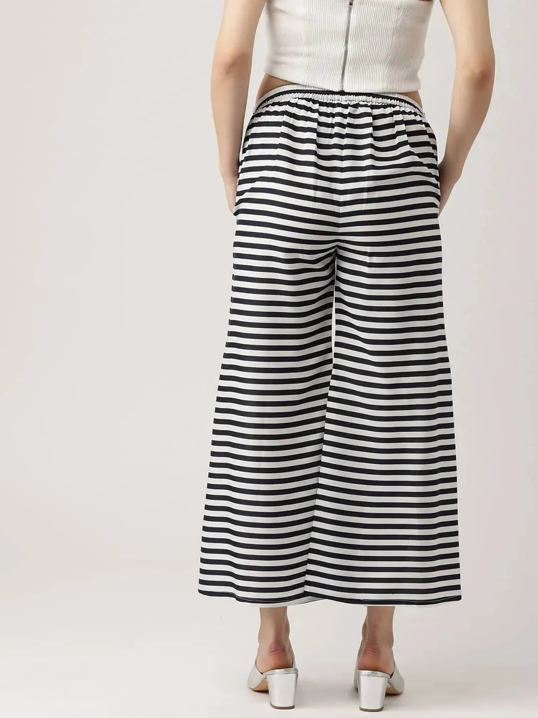 Blue Striped Crepe Palazzos - Libas