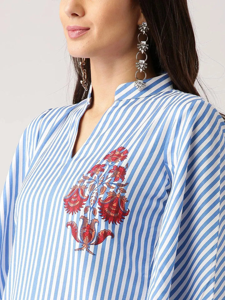 Blue Striped Polyester Kurta - Libas