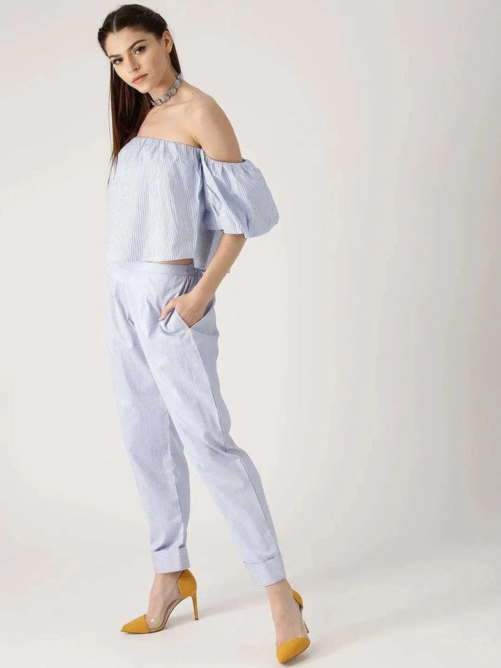 Blue Striped Polyester Trousers - Libas