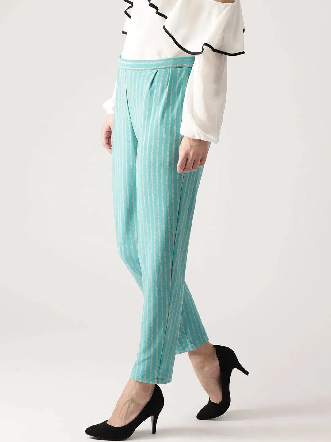 

Buy Blue Striped Polyester Trousers - B080- | Libas Ethnic Wear Online