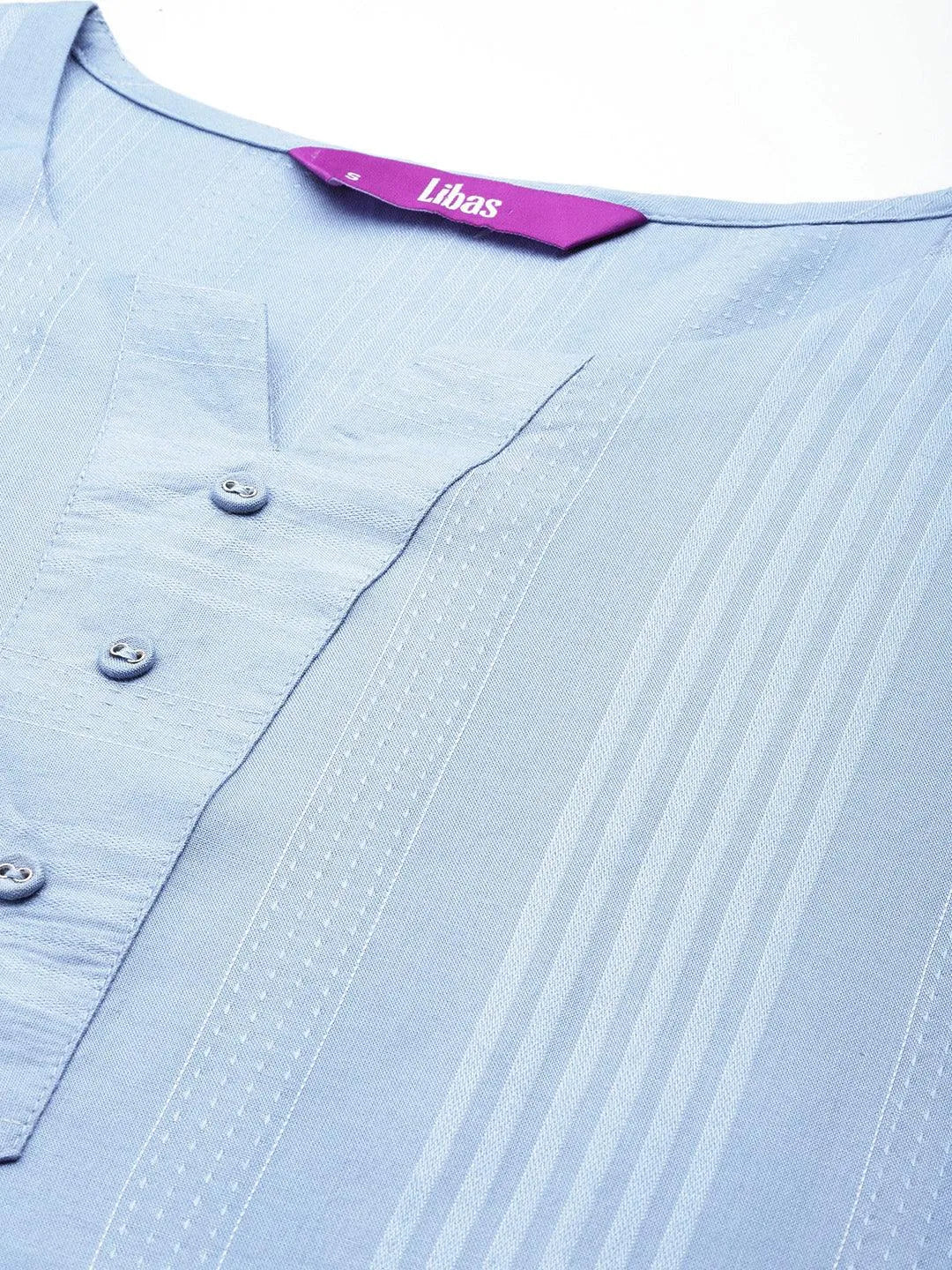 Blue Striped Rayon A-Line Kurti - Libas 