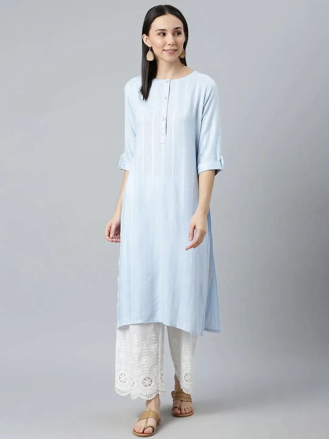 

Buy Blue Striped Rayon Kurta - 22032O- | Libas Ethnic Wear Online