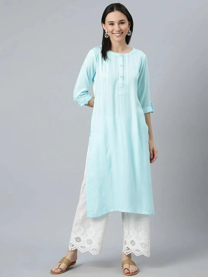 Blue Striped Rayon Kurta - Libas