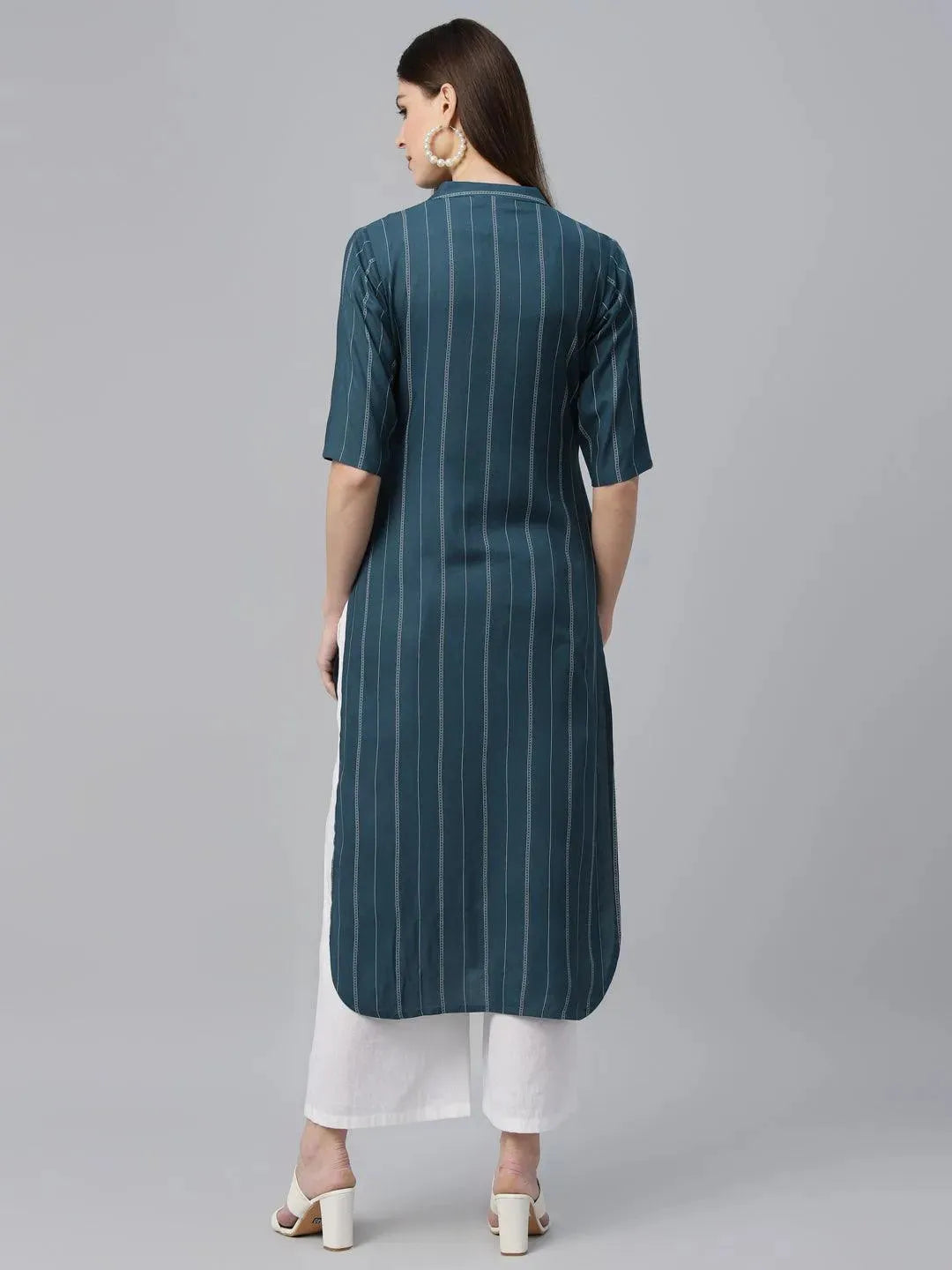 

Blue Striped Rayon Kurta