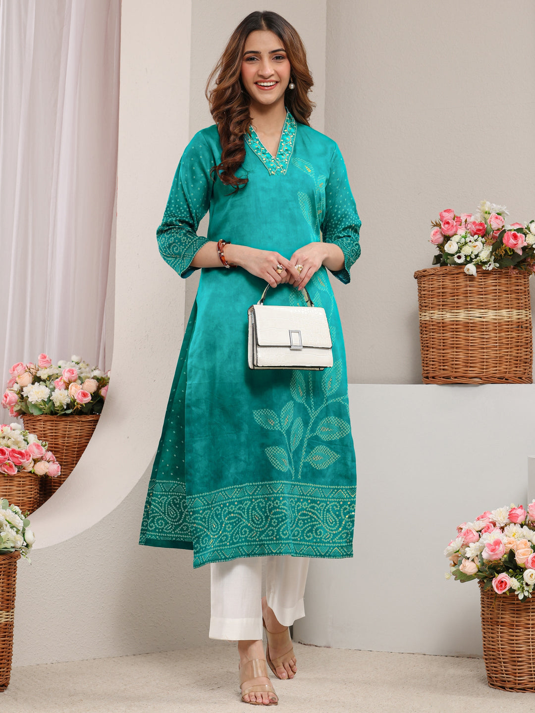  Blue Tropical Printed Cotton Straight Kurta 