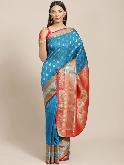 Blue Woven Design Brocade Saree - Libas