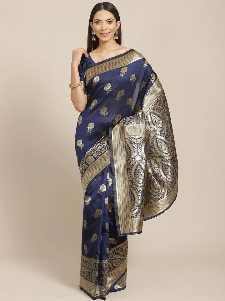 Blue Woven Design Brocade Saree - Libas