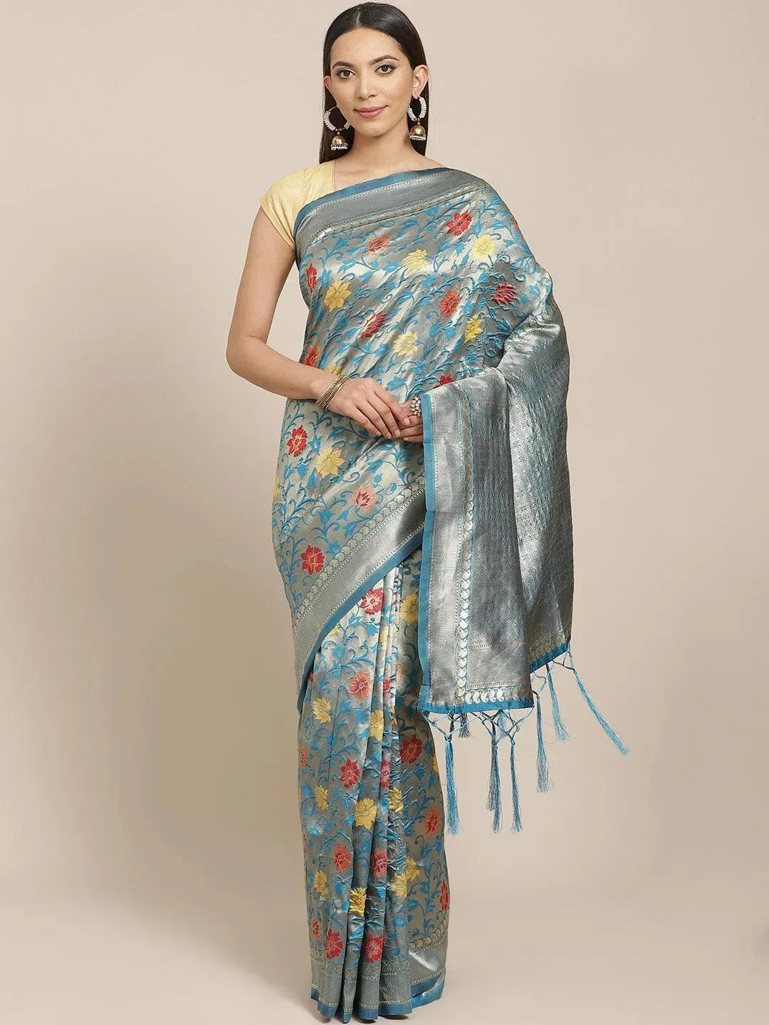 Blue Woven Design Brocade Saree - Libas