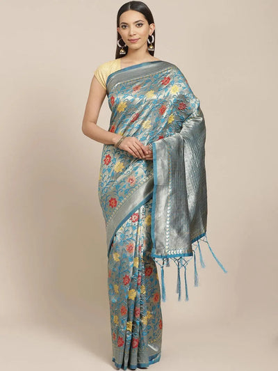 Blue Woven Design Brocade Saree - Libas