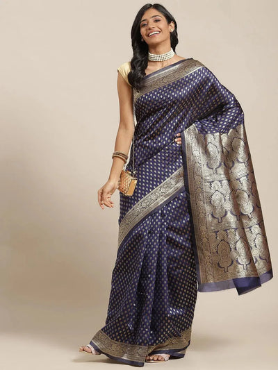 Blue Woven Design Brocade Saree - Libas