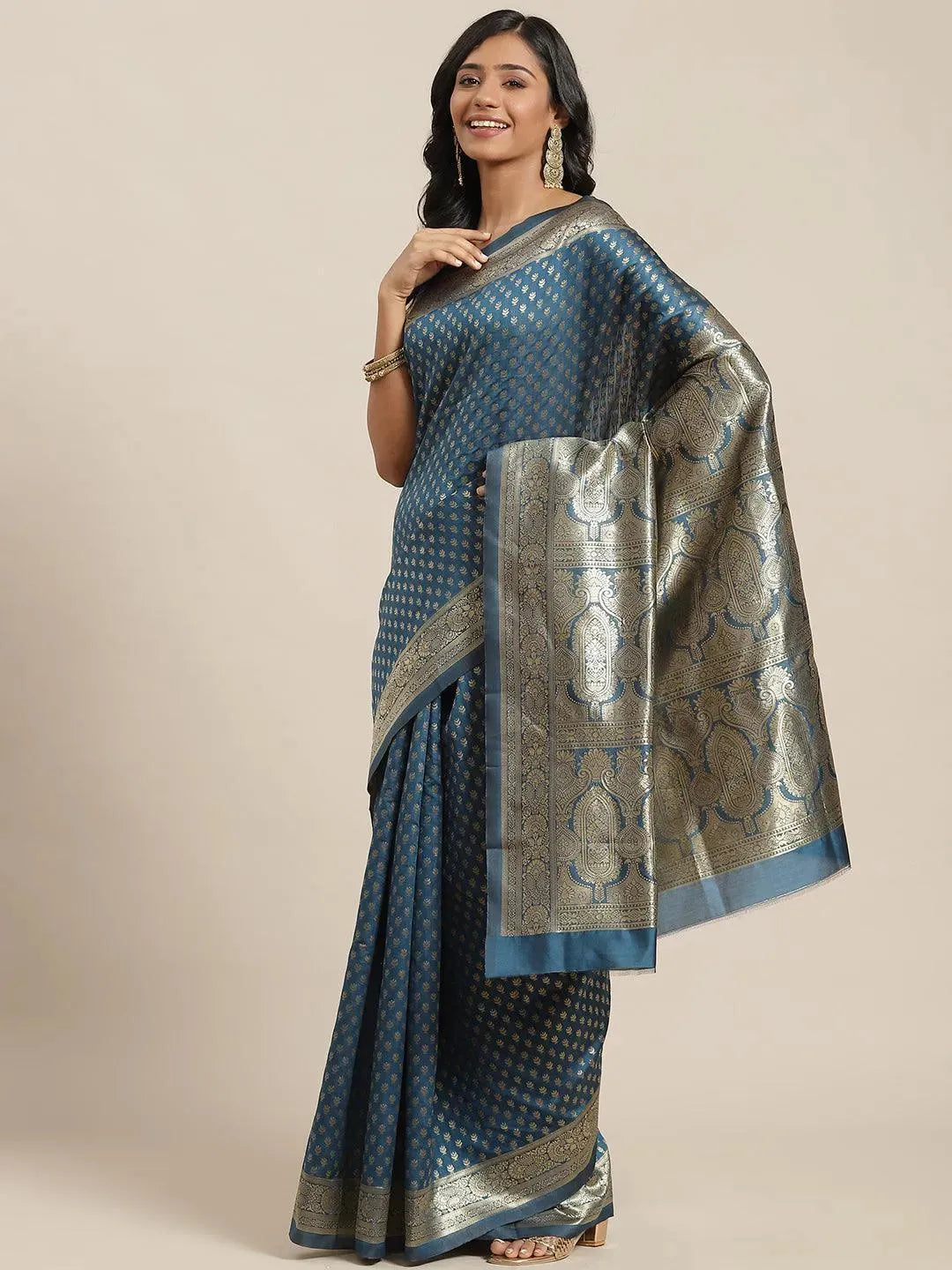 Blue Woven Design Brocade Saree - Libas