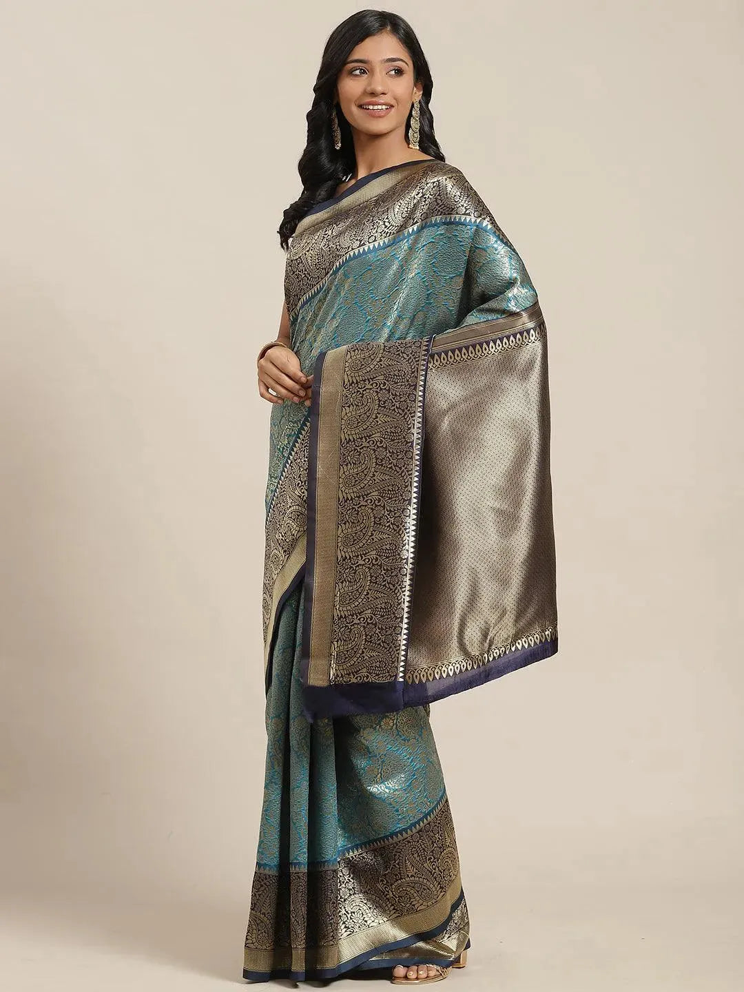 Blue Woven Design Brocade Saree - Libas