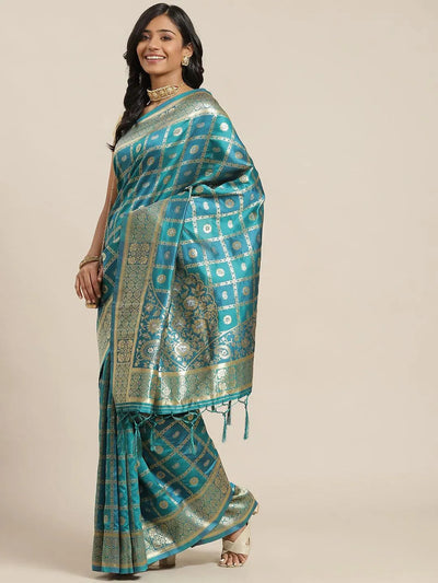 Blue Woven Design Brocade Saree - Libas