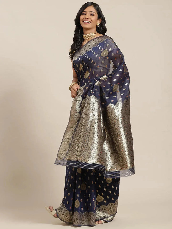 Blue Woven Design Brocade Saree - Libas