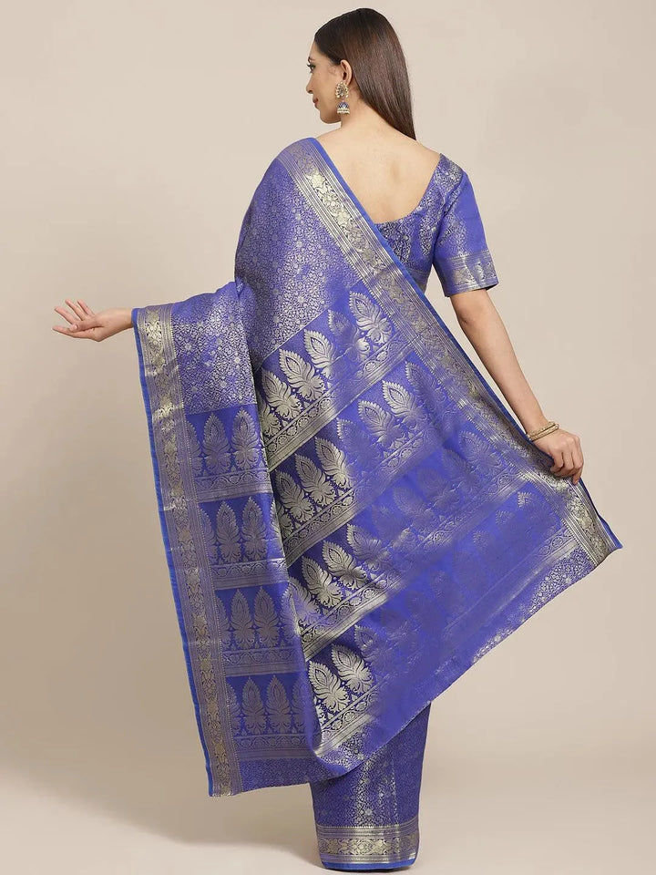 Blue Woven Design Brocade Saree - Libas