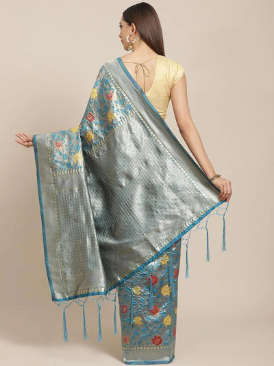 Blue Woven Design Brocade Saree - Libas