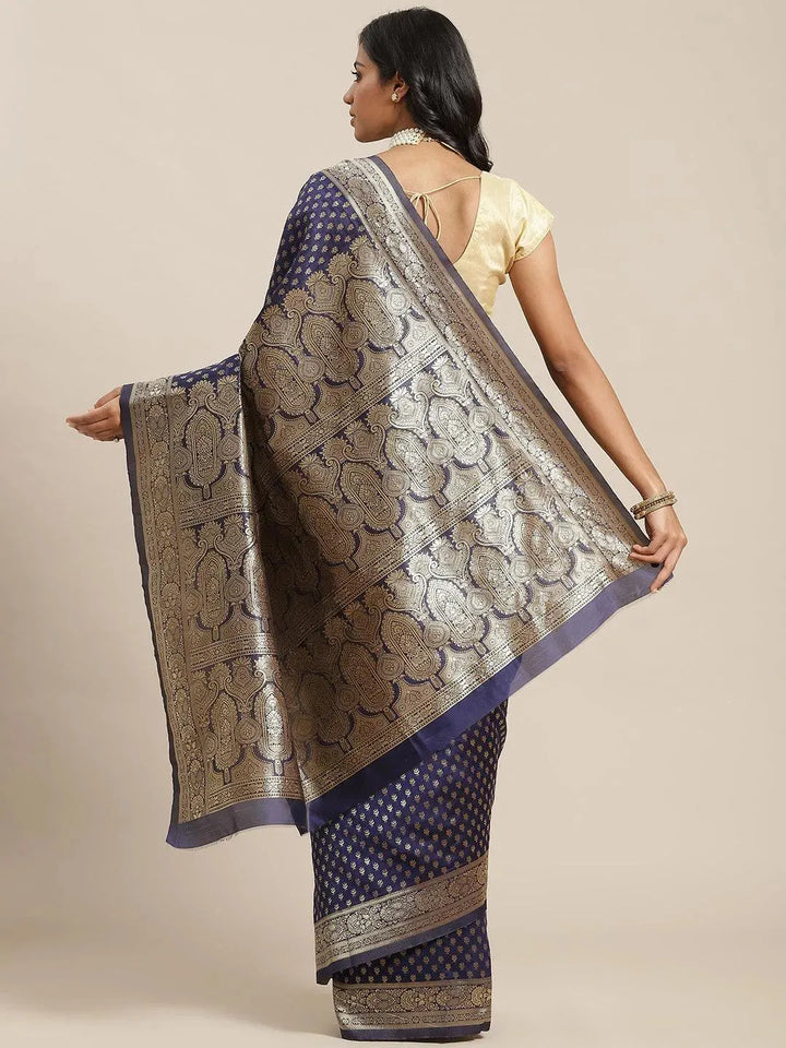 Blue Woven Design Brocade Saree - Libas