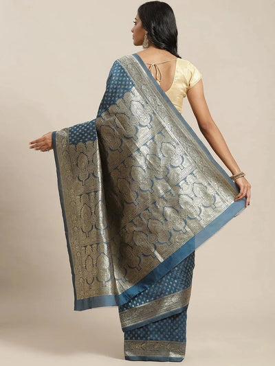 Blue Woven Design Brocade Saree - Libas