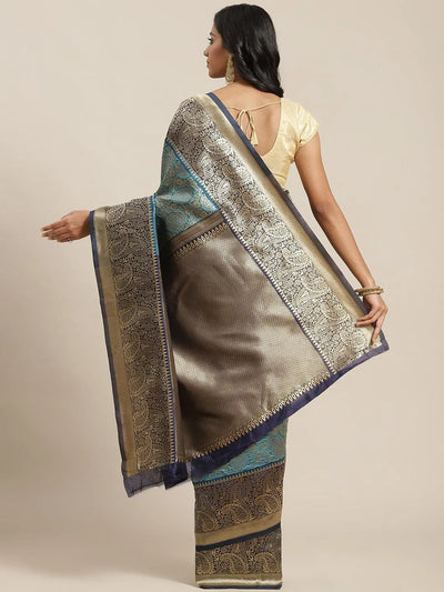 Blue Woven Design Brocade Saree - Libas