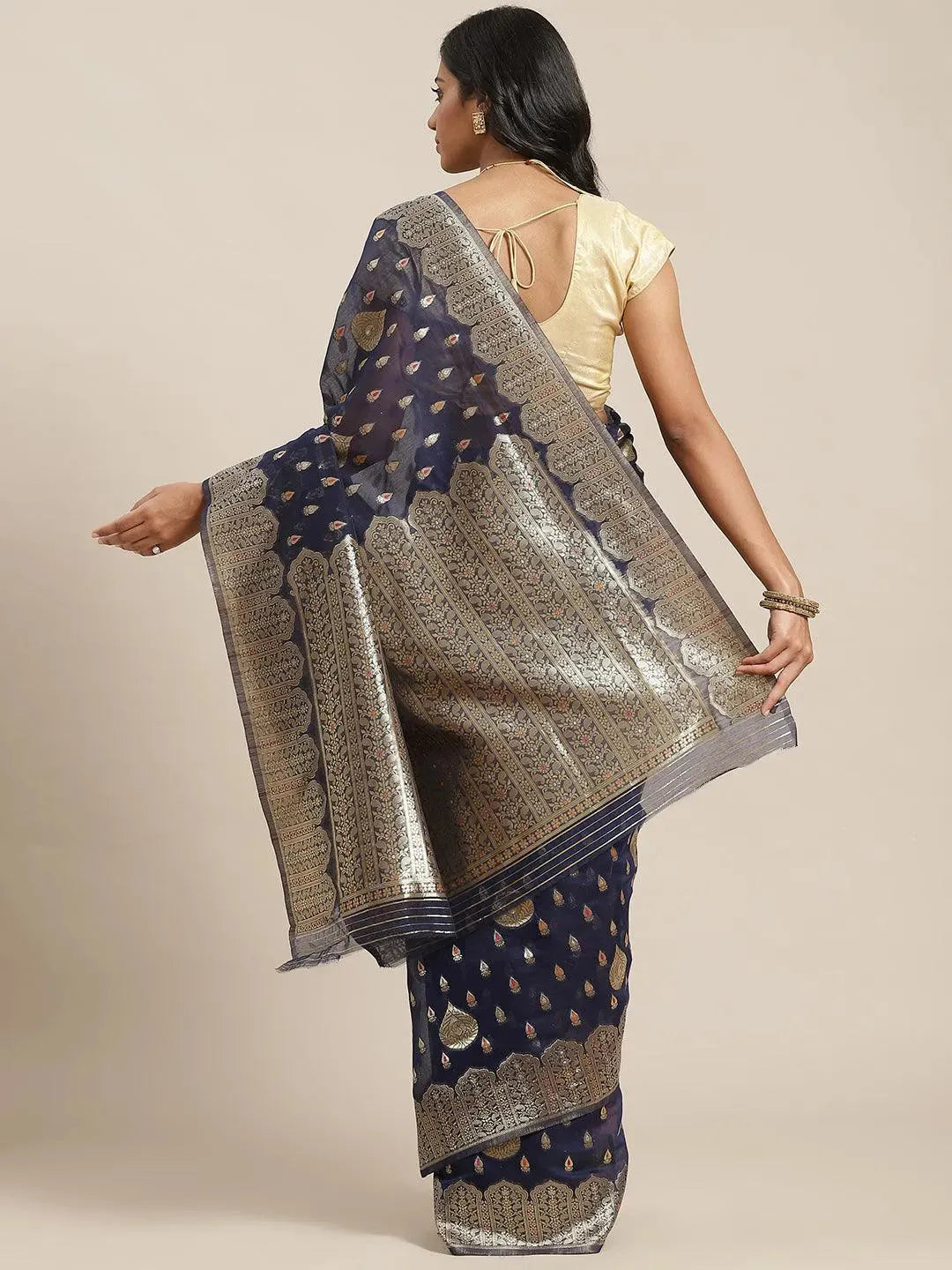 Blue Woven Design Brocade Saree - Libas