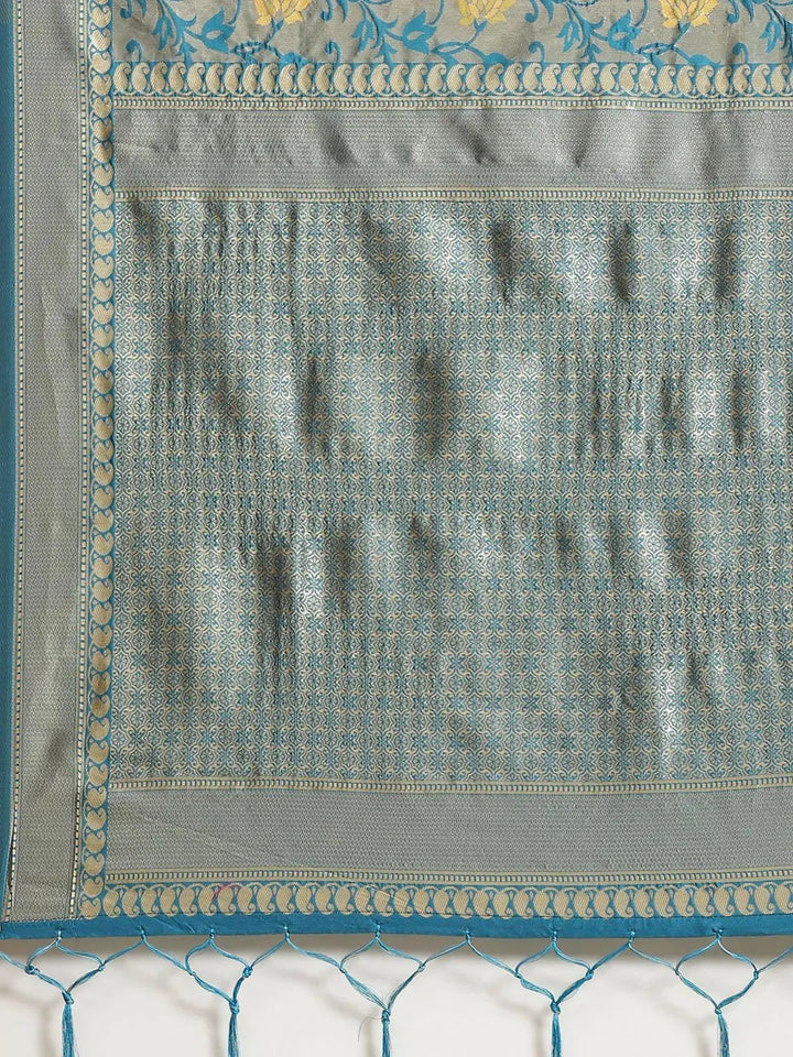 Blue Woven Design Brocade Saree - Libas