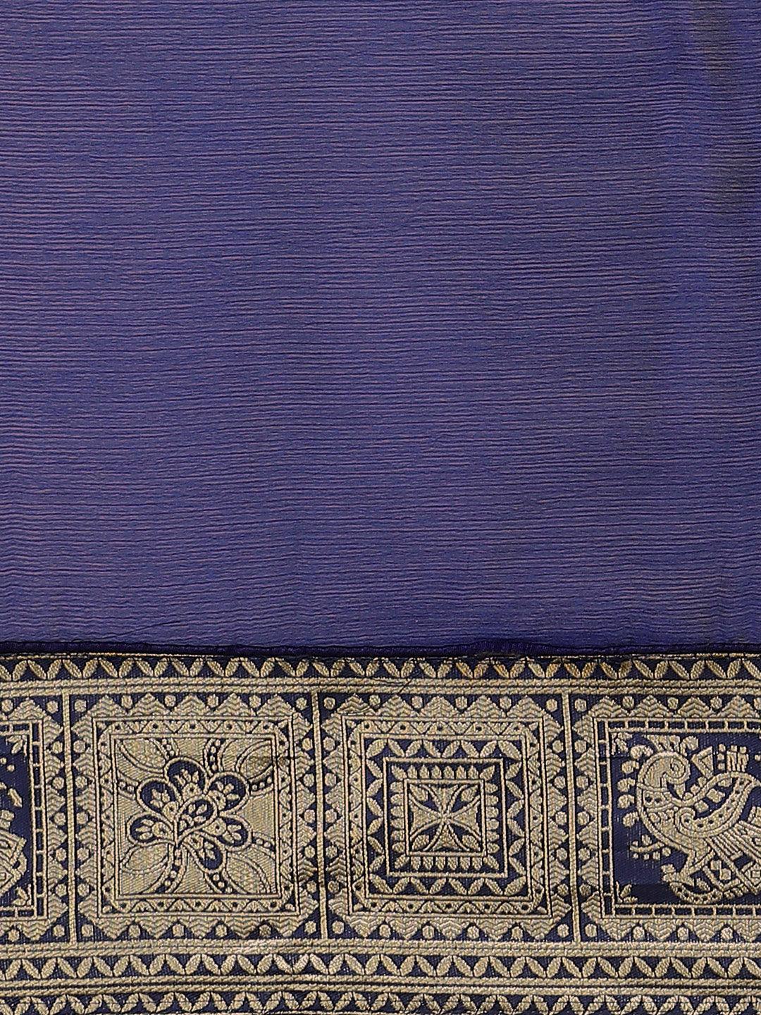 Blue Woven Design Chiffon Saree - Libas