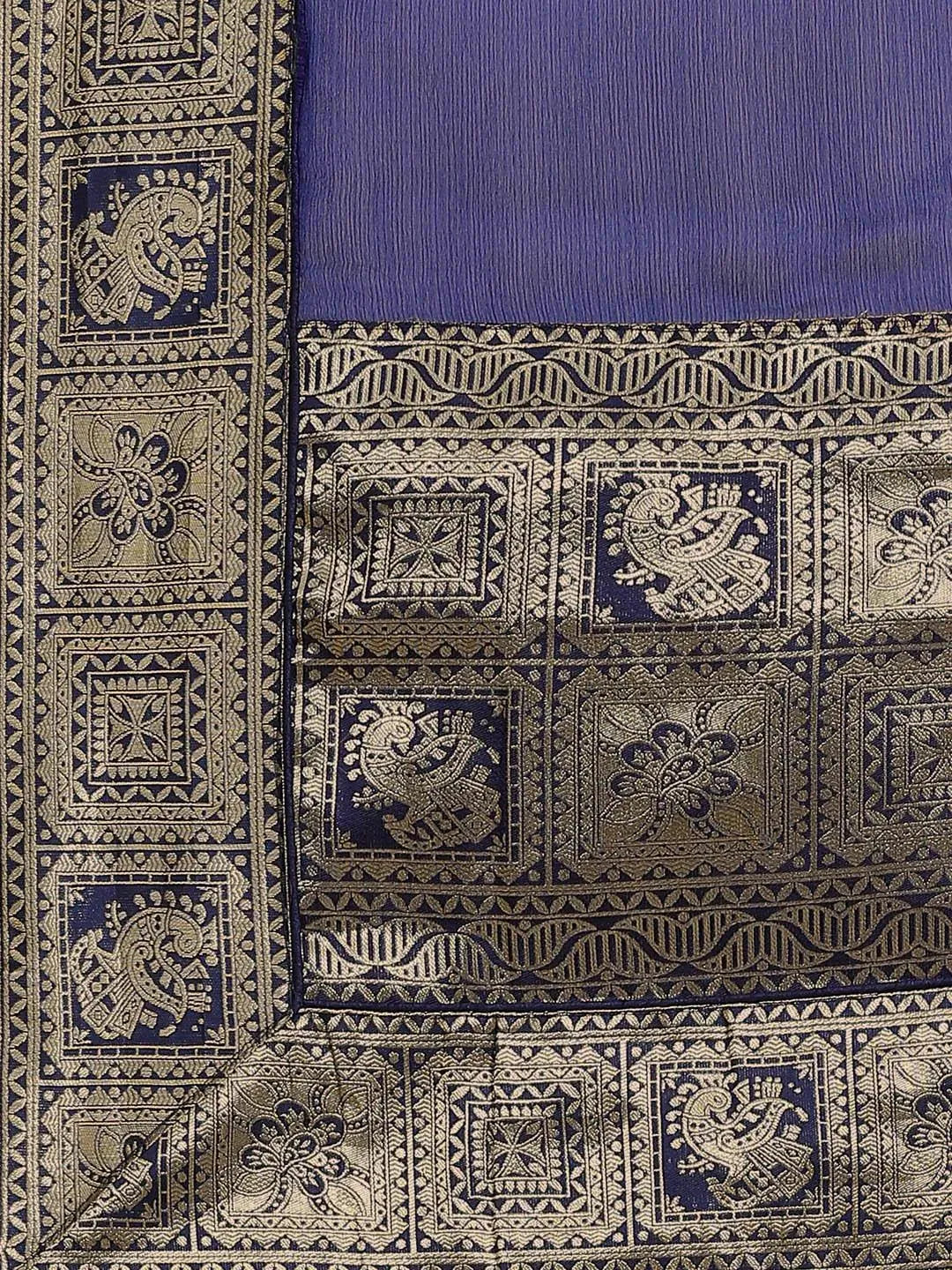 Blue Woven Design Chiffon Saree - Libas 