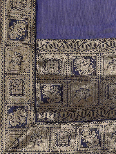 Blue Woven Design Chiffon Saree - Libas