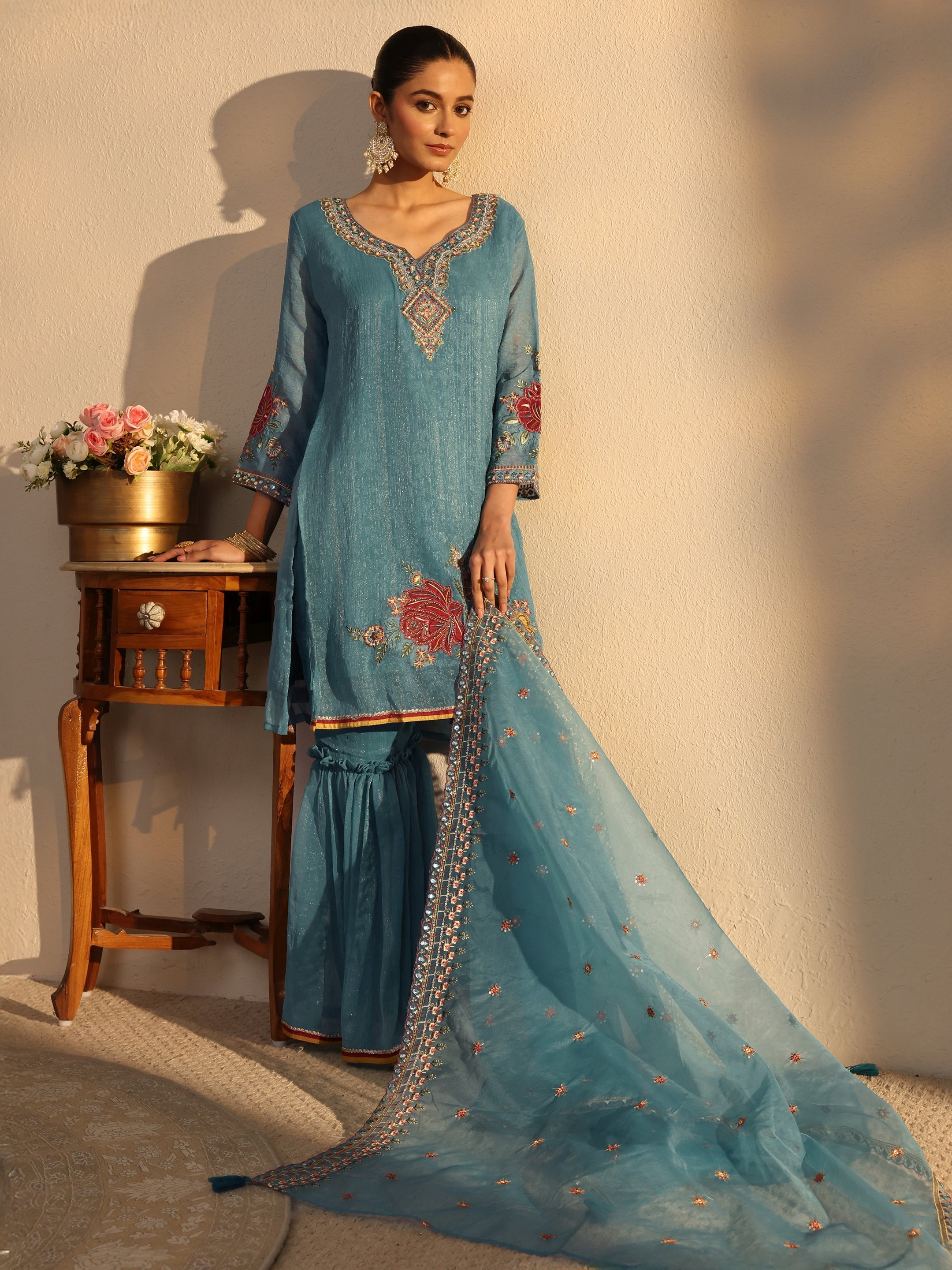 libas Blue Woven Design Chiffon Straight Suits Set With Dupatta-picture-50