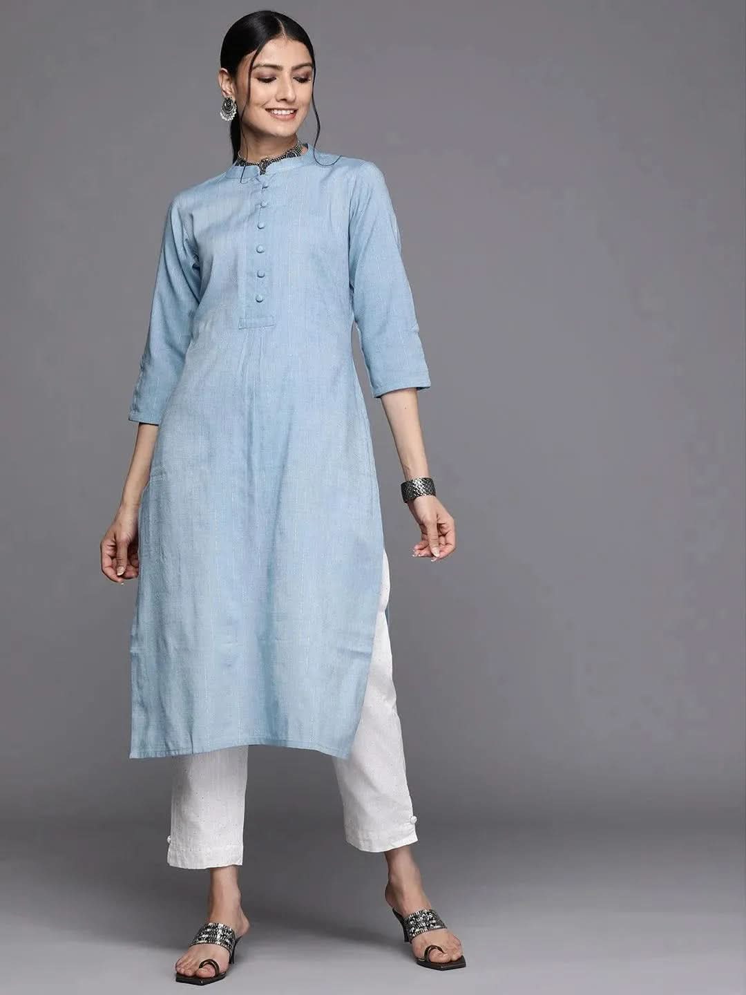 

Buy Blue Woven Design Cotton Kurta - 23155O- | Libas Ethnic Wear Online