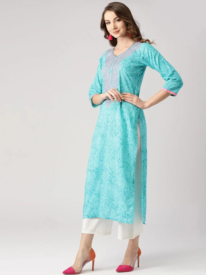 Blue Woven Design Cotton Kurta - Libas