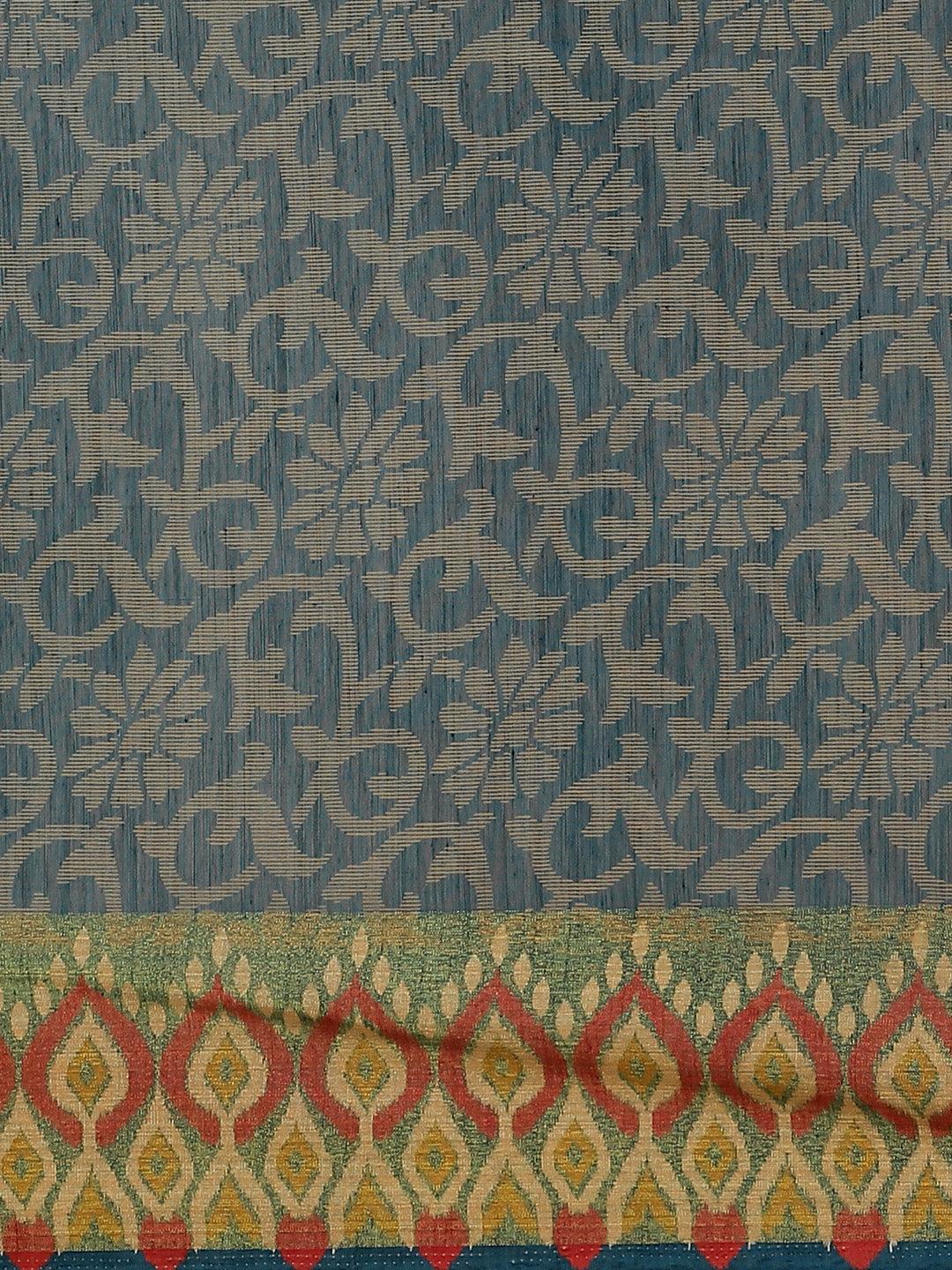 Blue Woven Design Cotton Saree - Libas