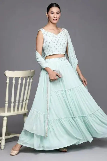 Blue Woven Design Georgette Lehenga Choli - Libas