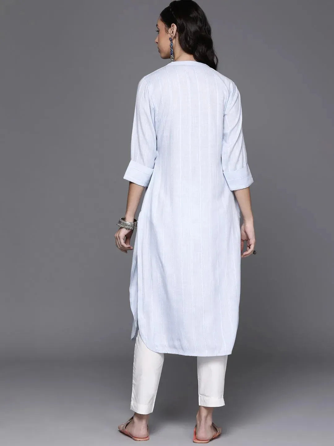 Blue Woven Design Rayon Kurta - Libas