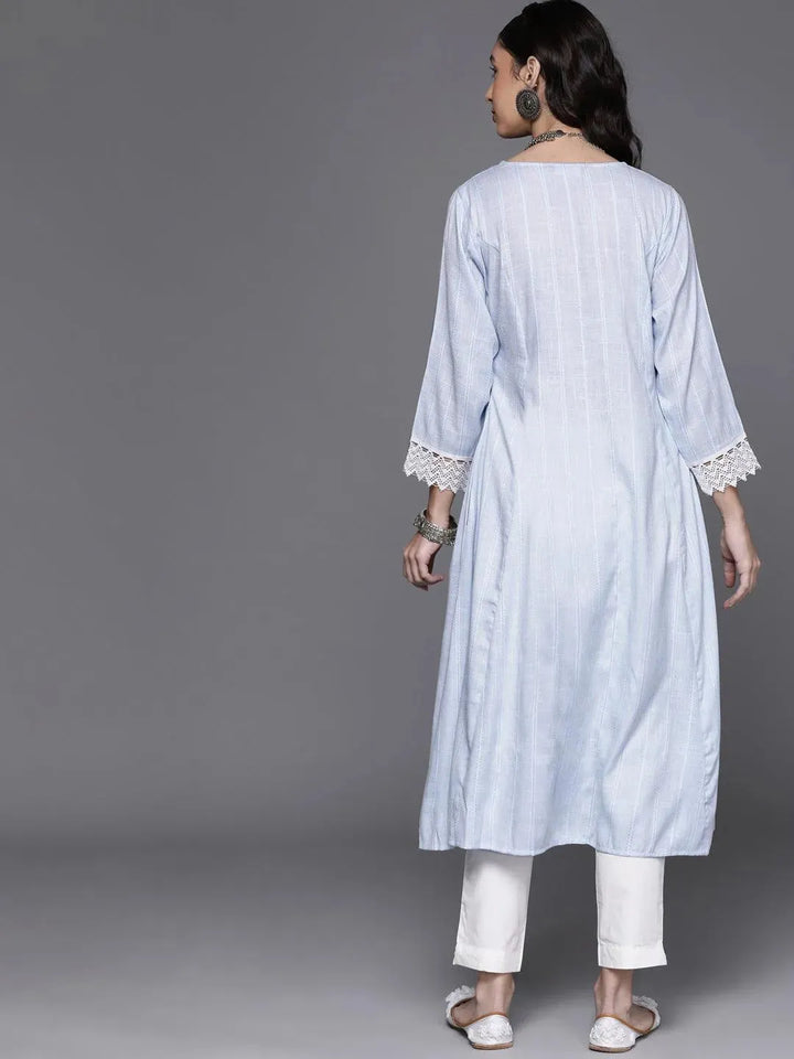 Blue Woven Design Rayon Kurta - Libas