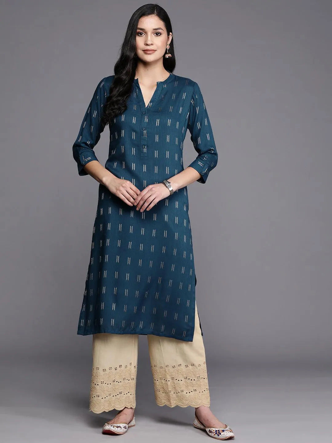 

Blue Woven Design Rayon Straight Kurta