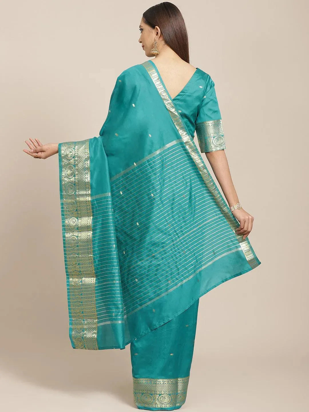 Blue Woven Design Silk Blend Saree - Libas 