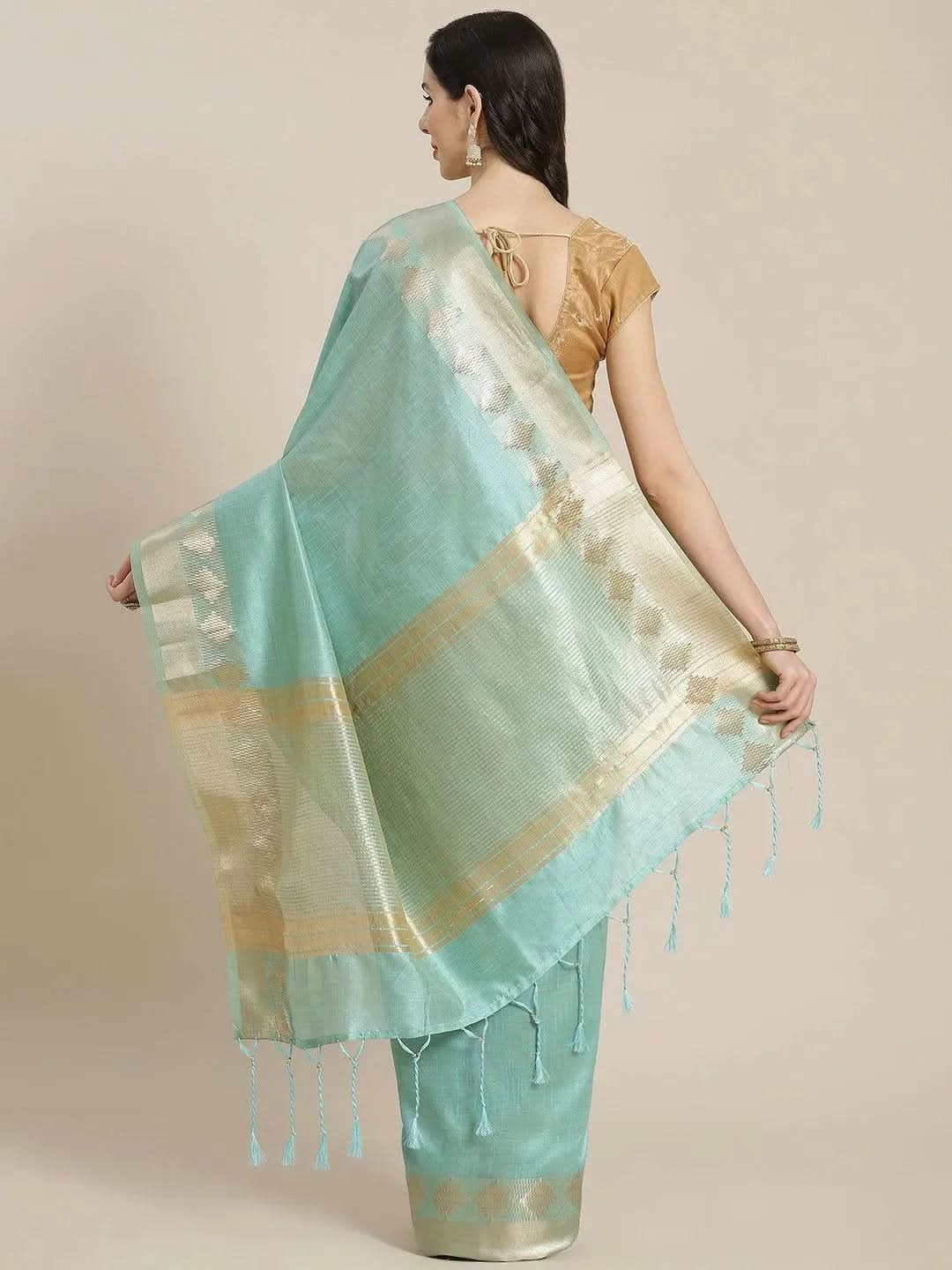 

Blue Woven Design Silk Blend Saree
