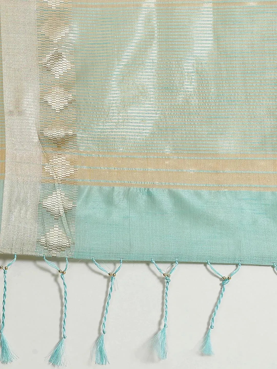 Blue Woven Design Silk Blend Saree - Libas 
