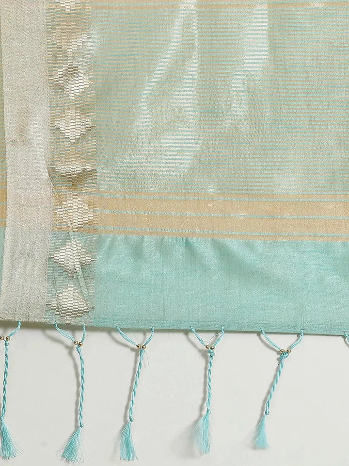 Blue Woven Design Silk Blend Saree - Libas