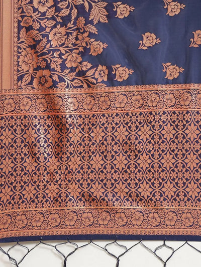 Blue Woven Design Silk Blend Saree - Libas