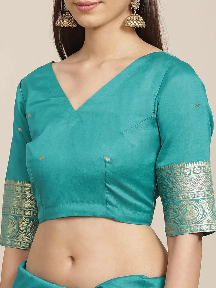 Blue Woven Design Silk Blend Saree - Libas