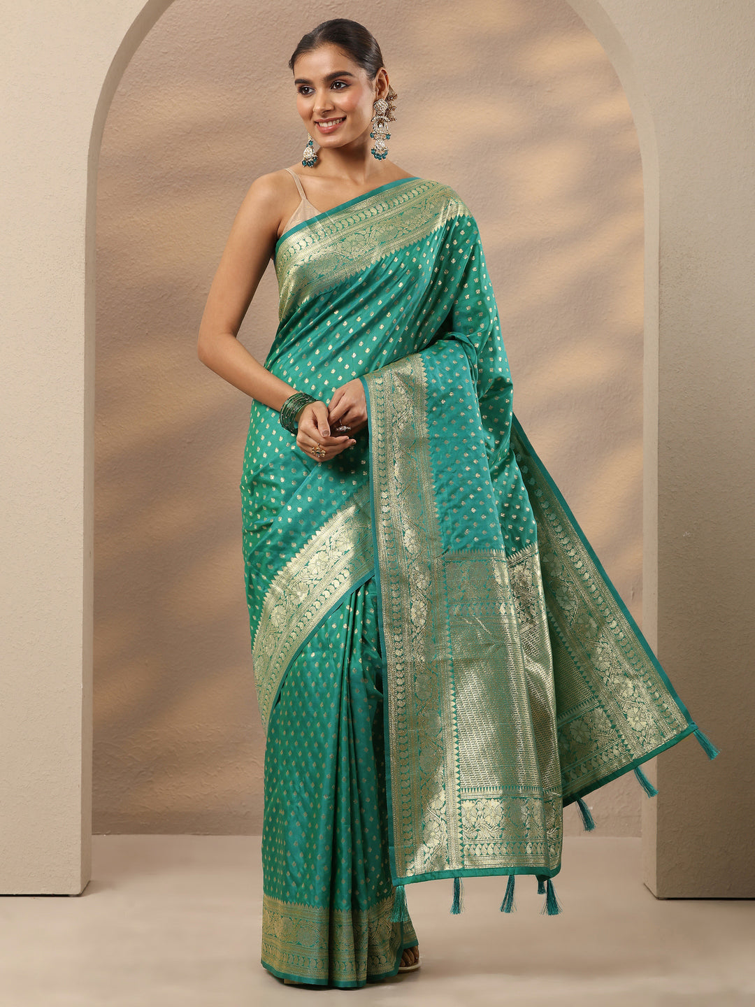  Blue Woven Design Silk Blend Saree With Unstitched Blouse Piece 