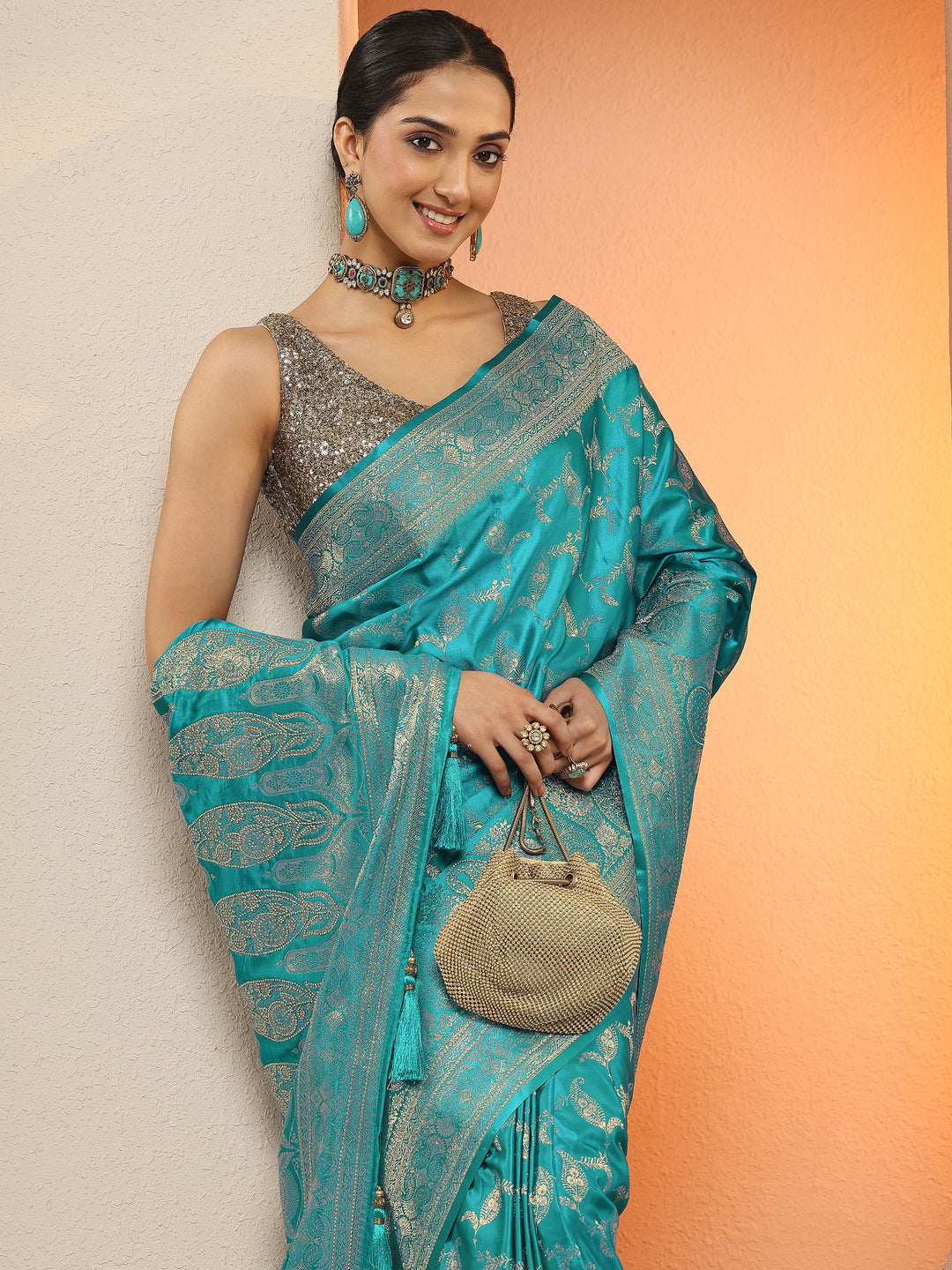 Blue Woven Design Silk Blend Sarees With Unstitched Blouse Piece