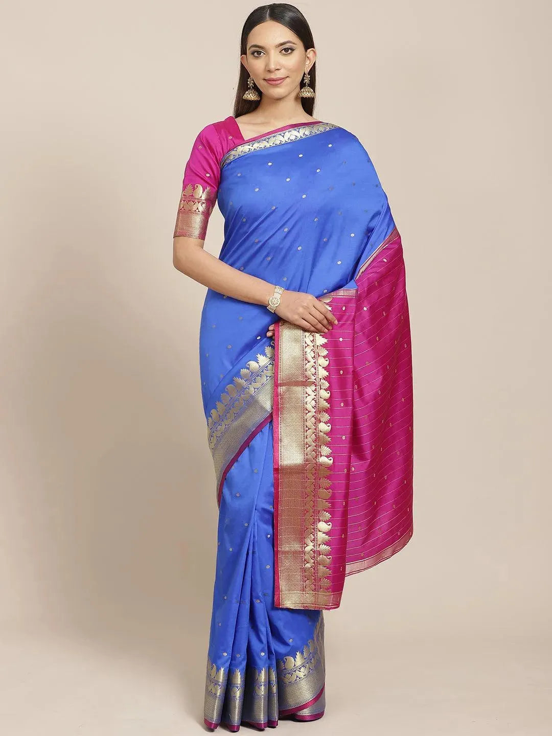 Blue Woven Design Silk Saree - Libas