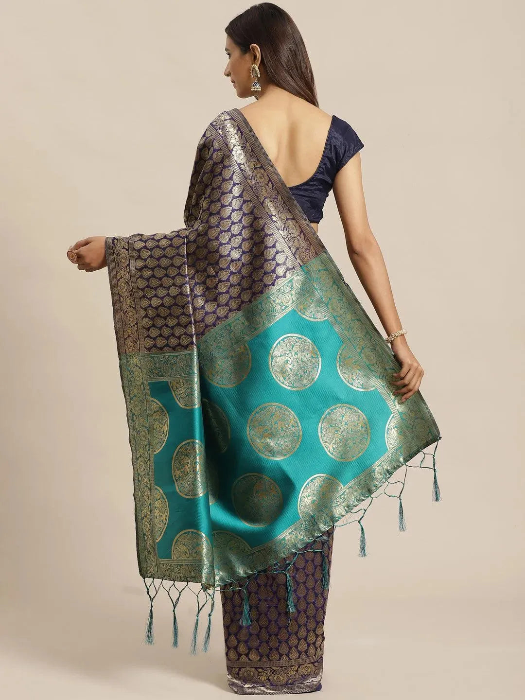 

Blue Woven Design Silk Saree