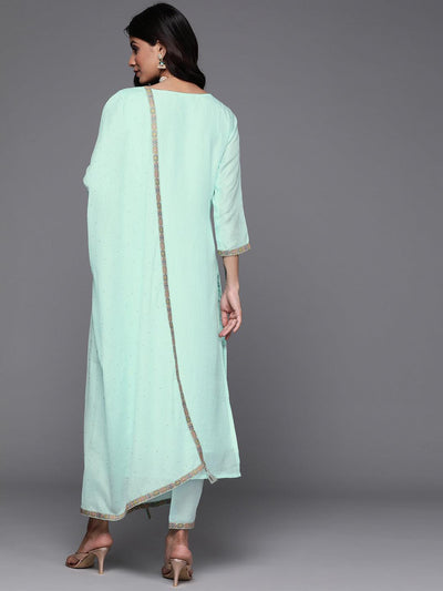 Blue Woven Design Silk Suit Set - Libas
