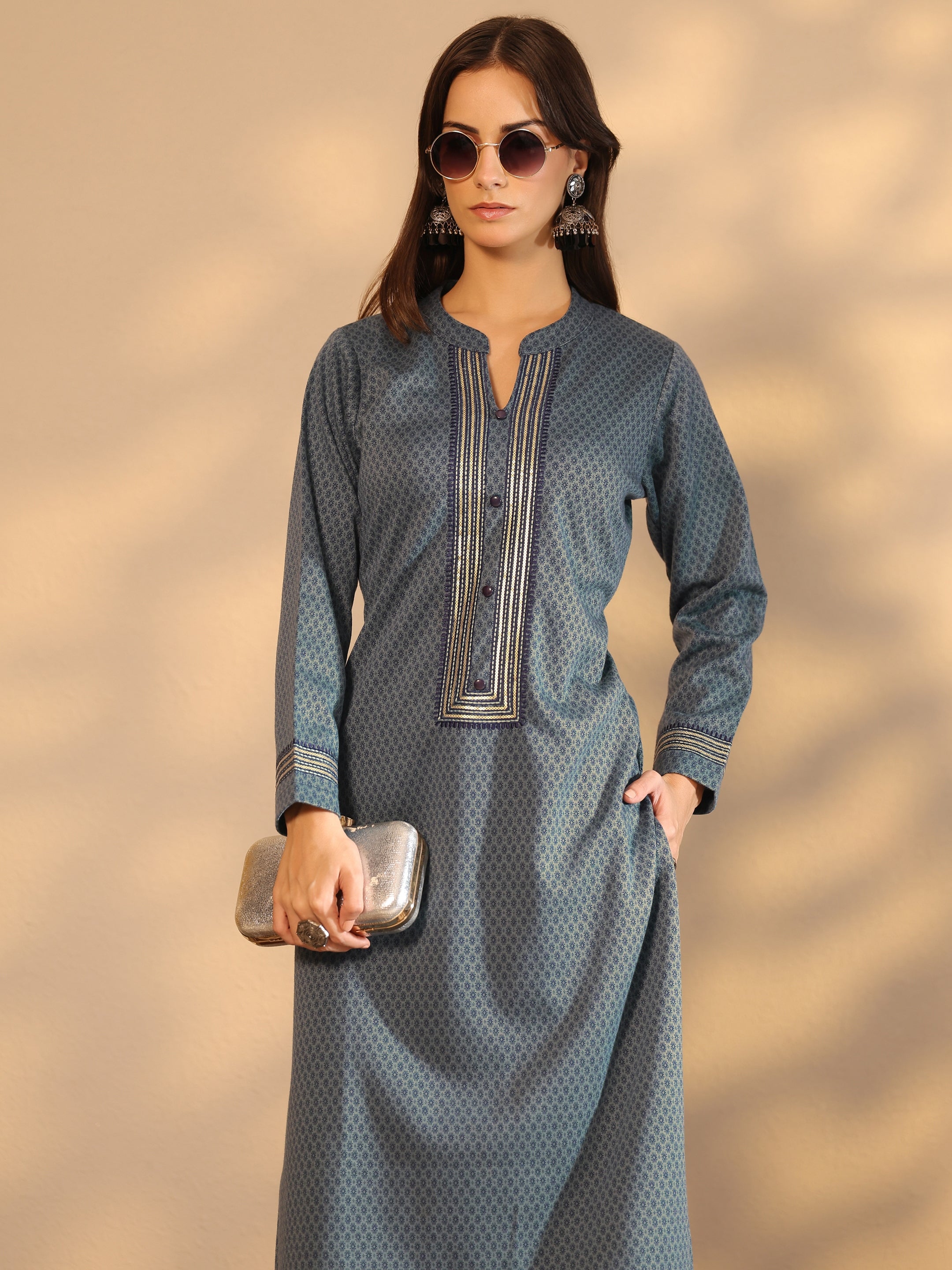 libas Blue Woven Design Wool Straight Kurta-picture-20