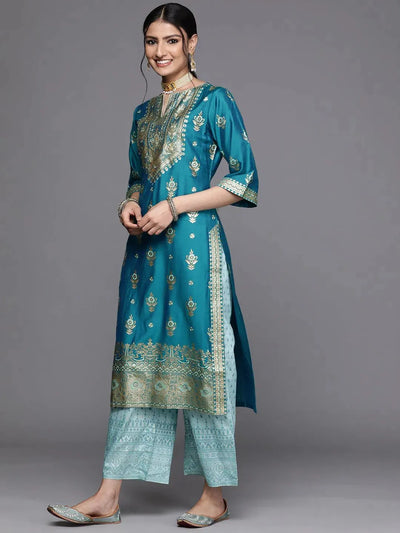 Blue Yoke Design Chanderi Silk Kurta - Libas