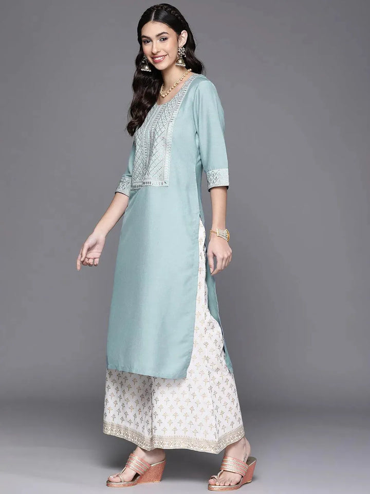 Blue Yoke Design Chanderi Silk Kurta - Libas